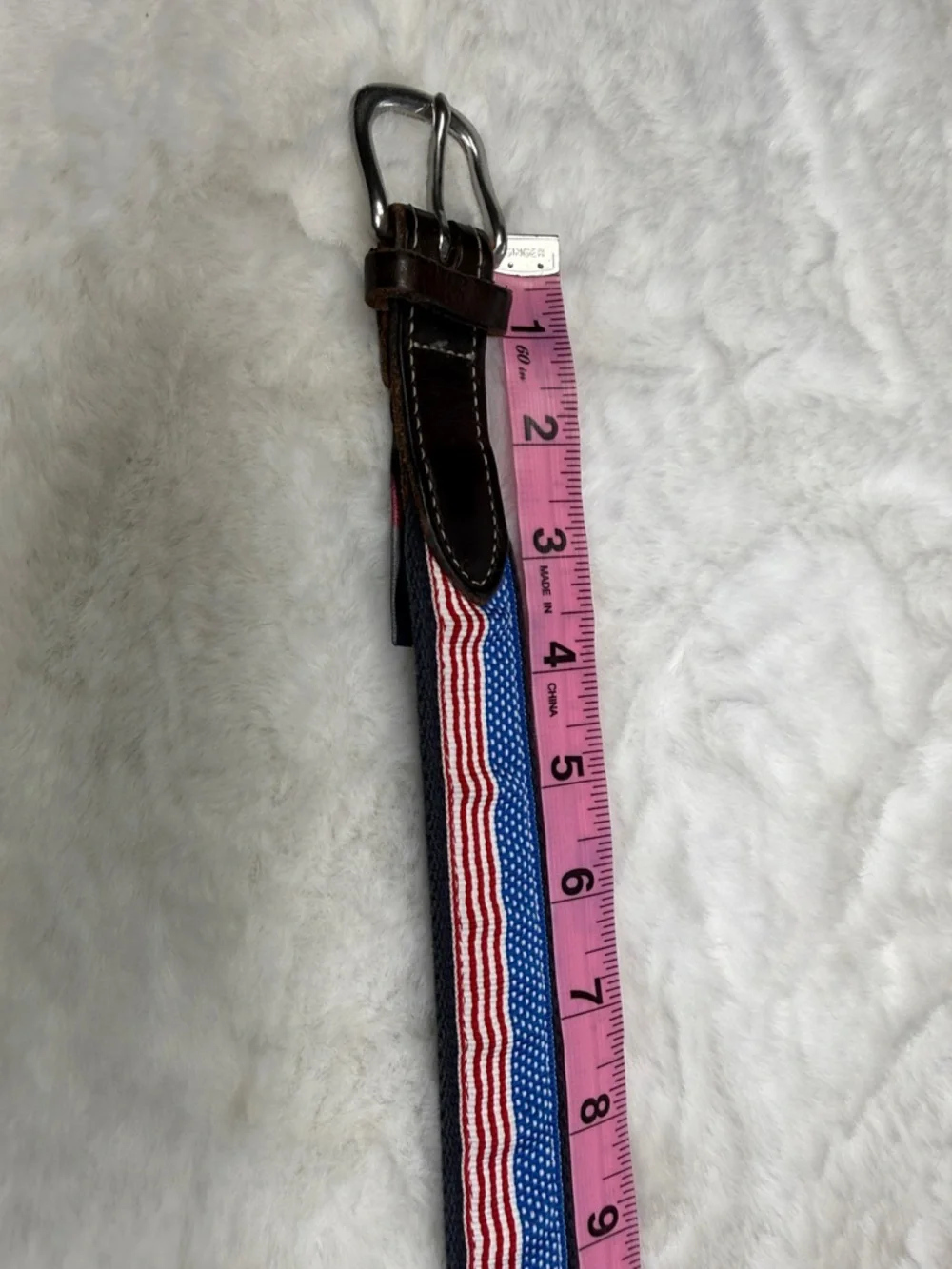 Vineyard Vines Brown Leather American Flag Web Belt Kids 30 Made USA Brass Buckl